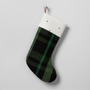 Hearth & Hand Plaid Christmas Holiday Stocking 19” Black Green Ivory Magnolia